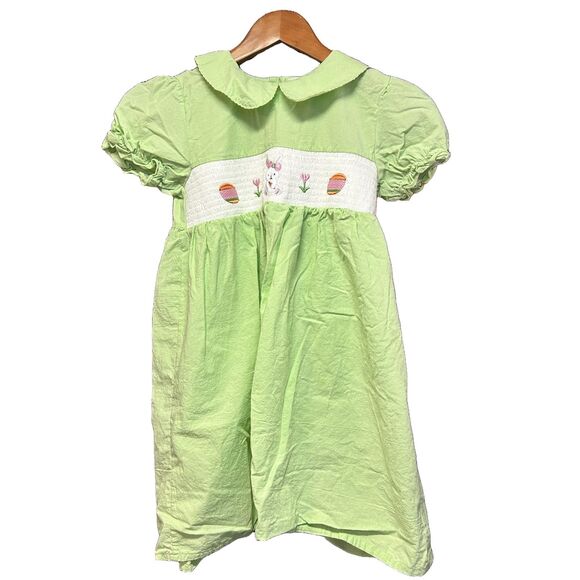Marie Nicole Girls Green Smocked Easter Bunny Dress Size 5 / 6 Est Tagged 5XL - Picture 2 of 7